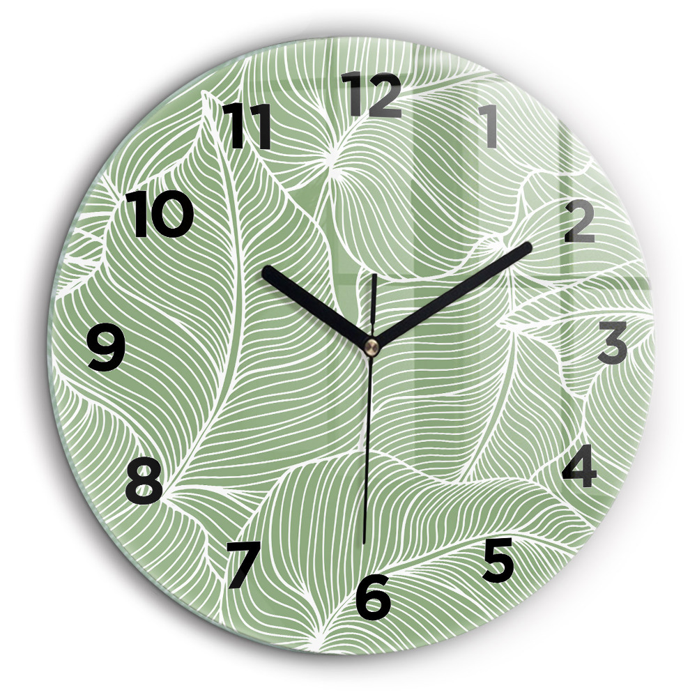Motif de feuilles dans la nature Horloge ronde en verre 60 cm