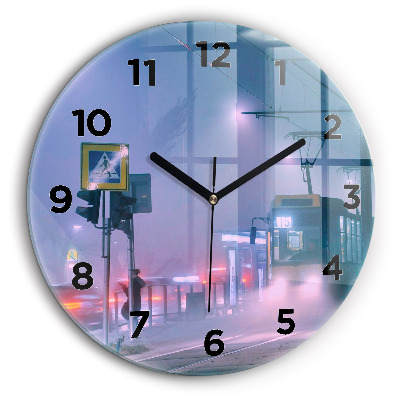 Varsovie dans le brouillard Horloge ronde murale 60 cm