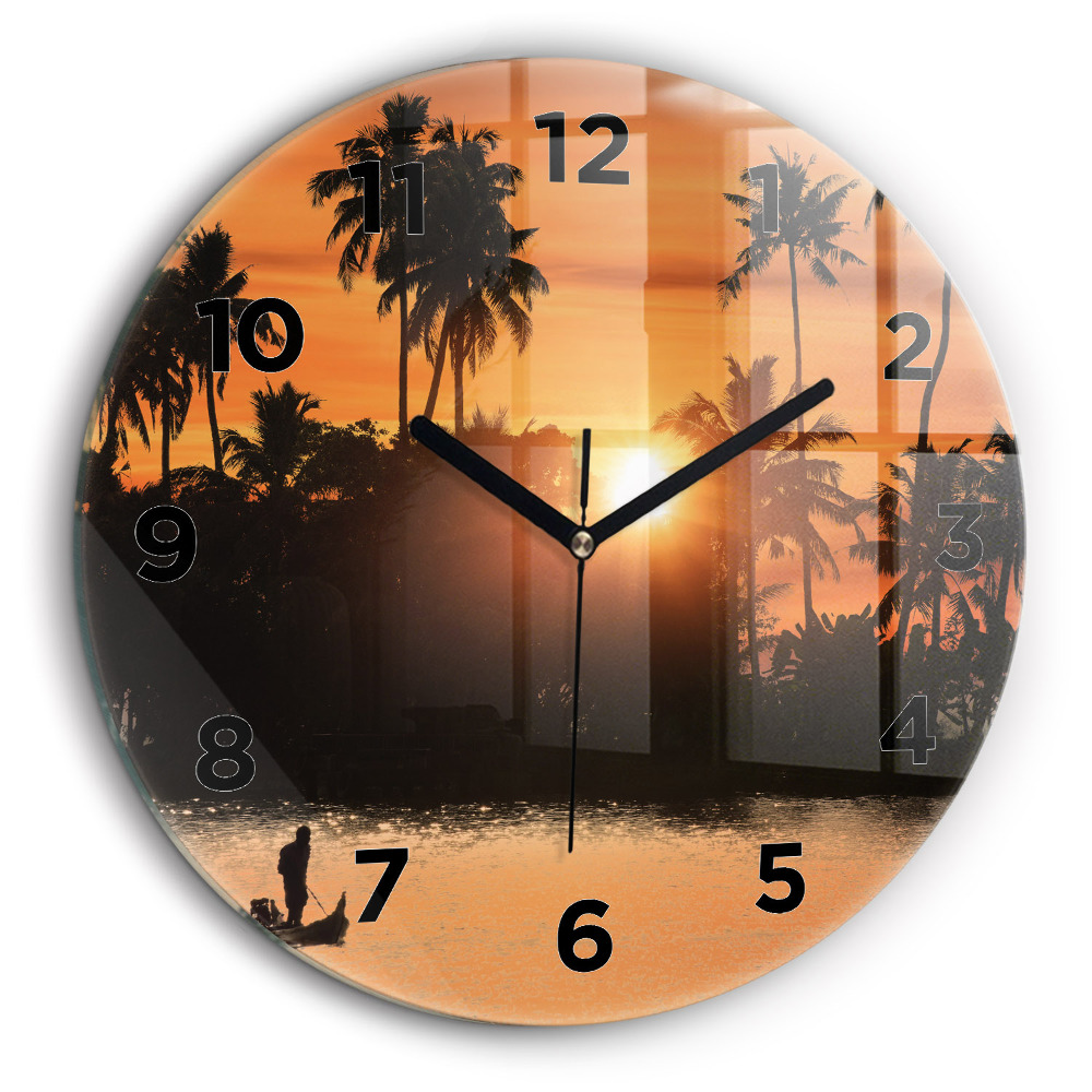 Coucher de soleil et palmiers Horloge ronde en verre 60 cm