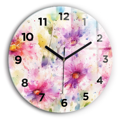 Fleurs peintes Horloge ronde murale 60 cm