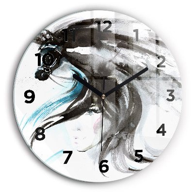 Cheval et femme abstraits Horloge ronde murale 60 cm