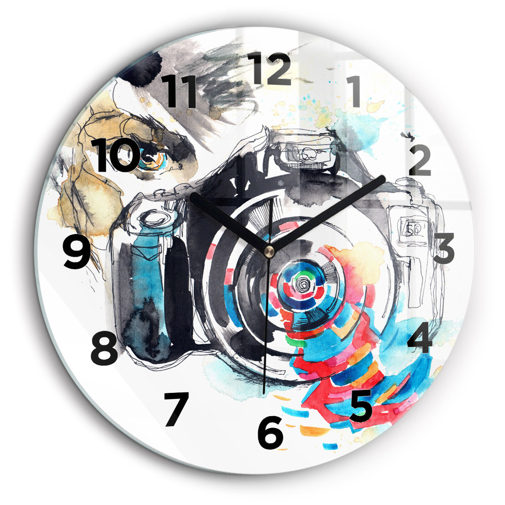 Femme photographe Horloge ronde en verre 60 cm