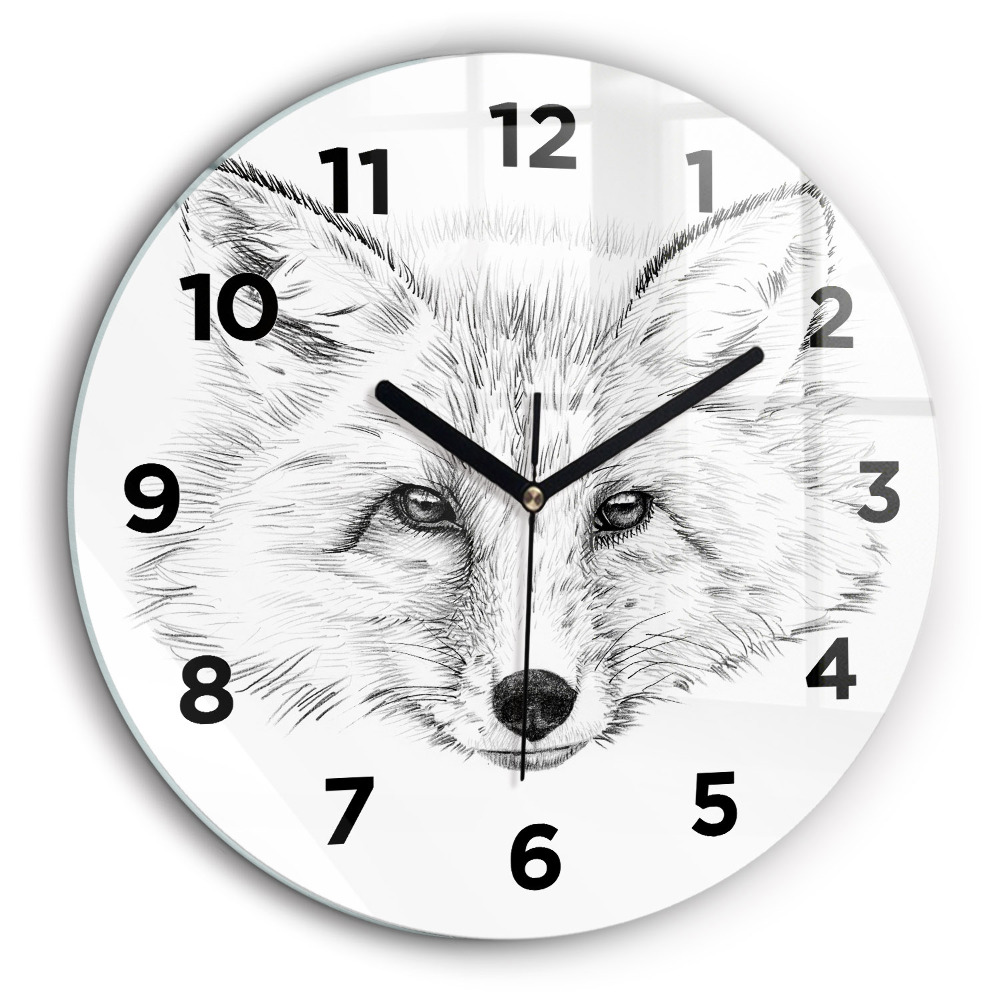 Tête de renard graphique Pendule murale ronde 60 cm
