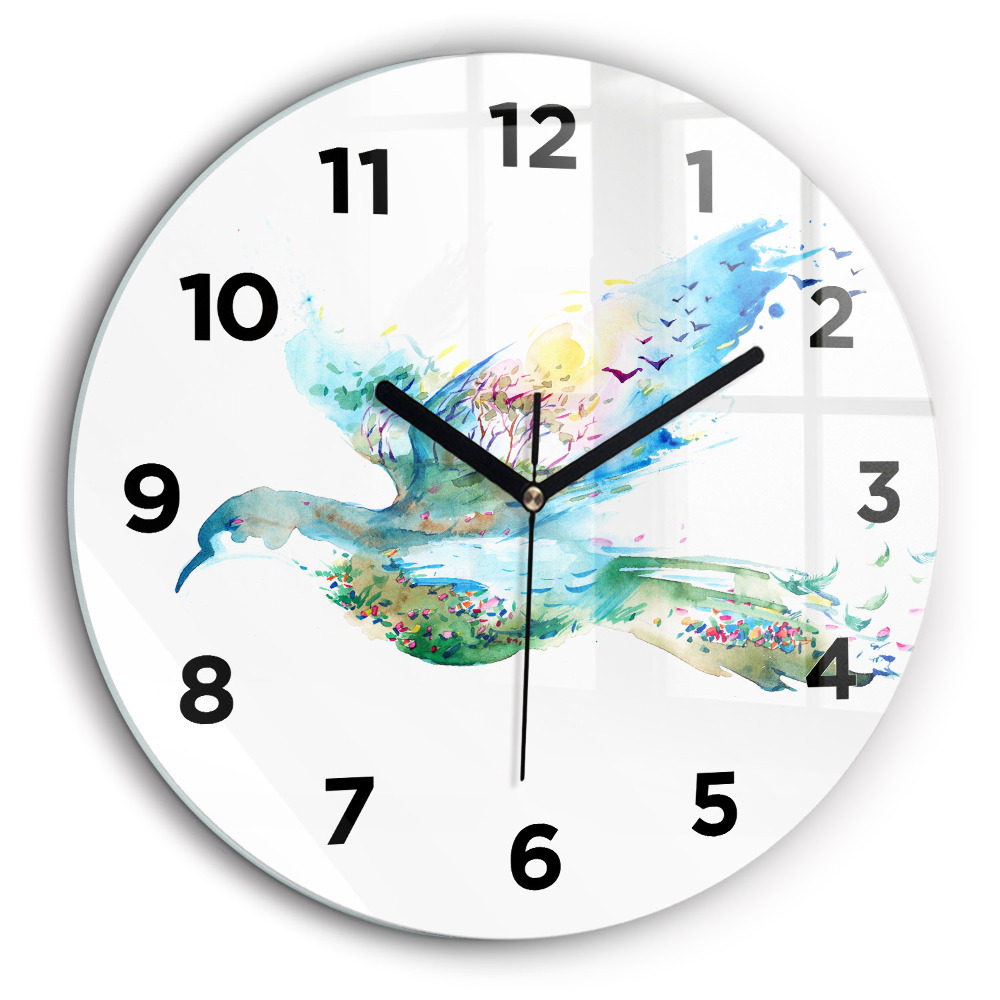 Abstraction d'un oiseau et d'un printemps Horloge ronde murale 60 cm