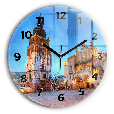 Place du marché principal à Cracovie Horloge ronde en verre 60 cm