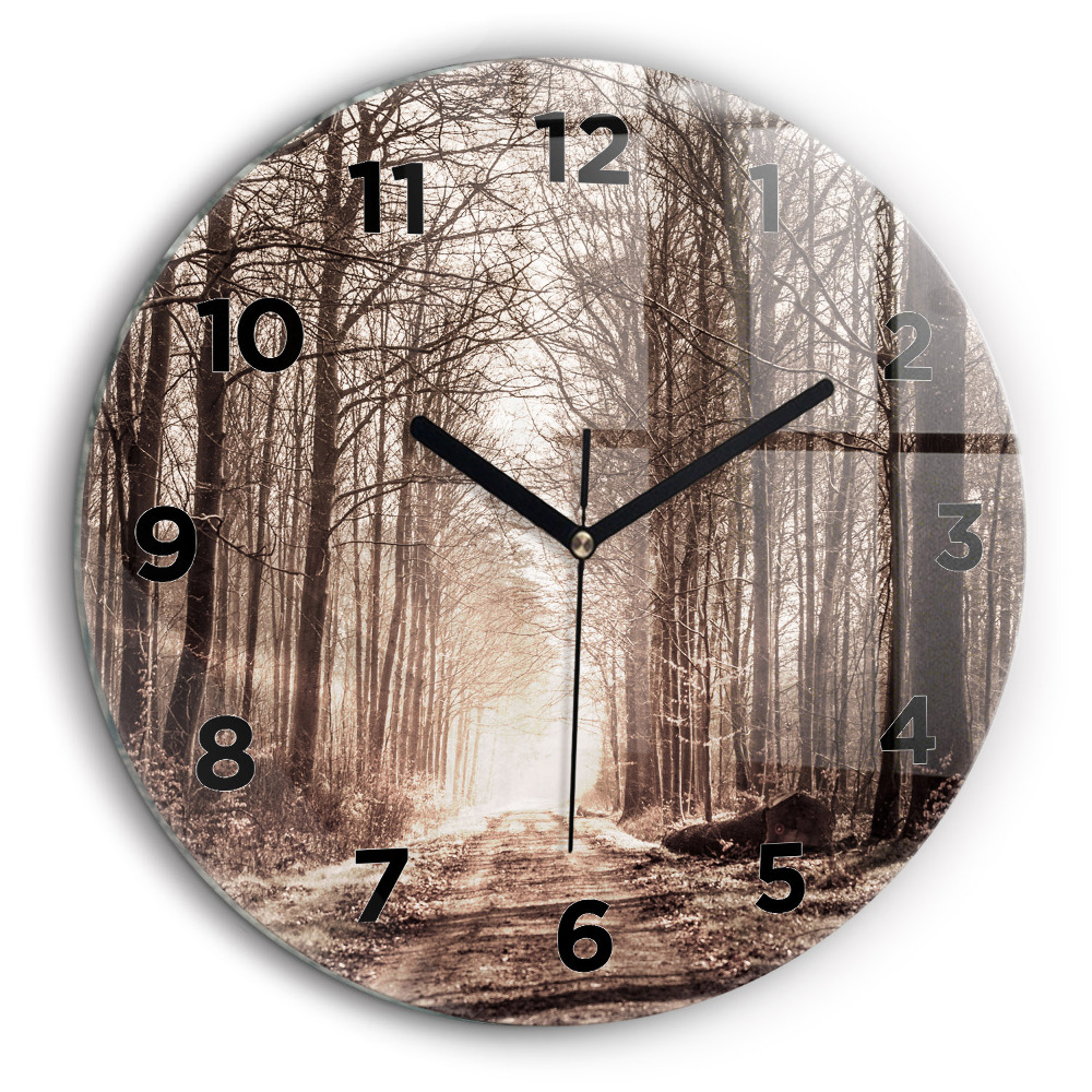 Sentier forestier en sépia Horloge ronde murale 60 cm