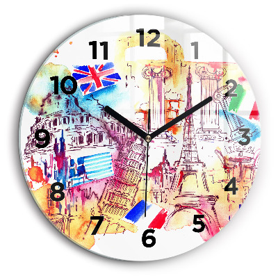 Pays attrayants du monde Horloge ronde en verre 60 cm