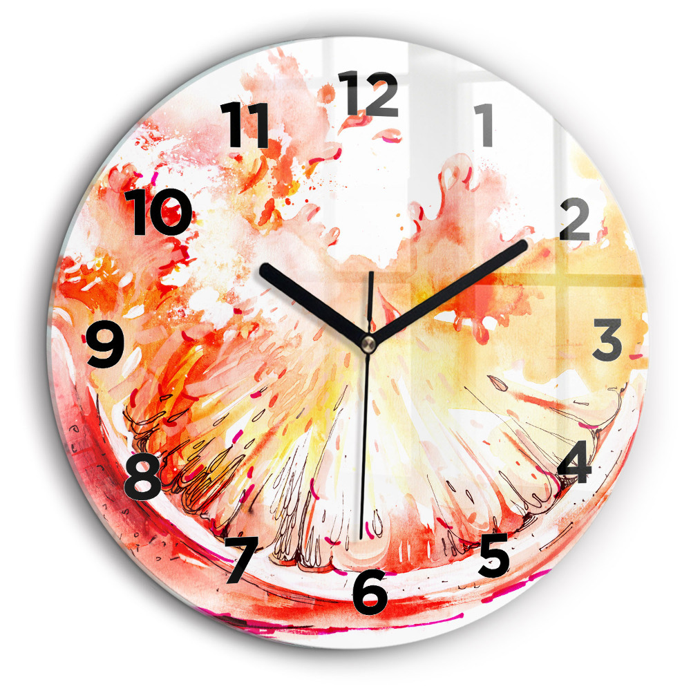 Orange peinte Horloge ronde en verre 60 cm