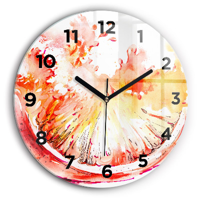 Orange peinte Horloge ronde en verre 60 cm