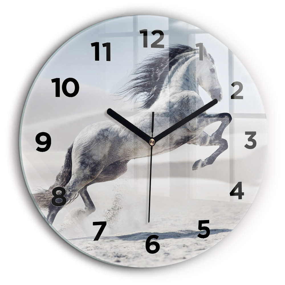 Cheval blanc au galop Horloge ronde murale 60 cm