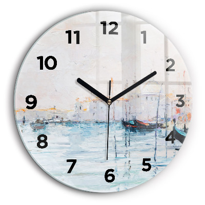 Peinture à l'huile d'un yacht en mer Horloge ronde en verre 60 cm
