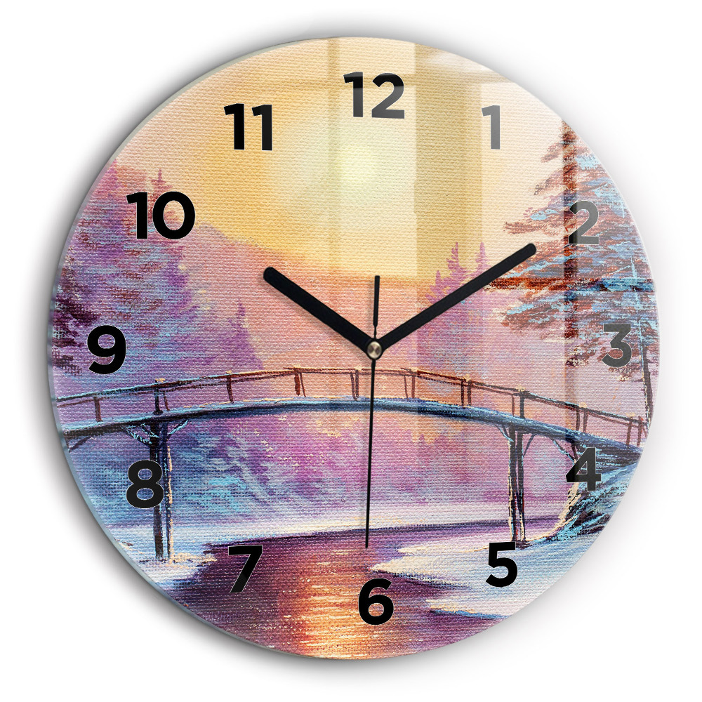 Arbre de Noël et pont Horloge ronde murale 60 cm
