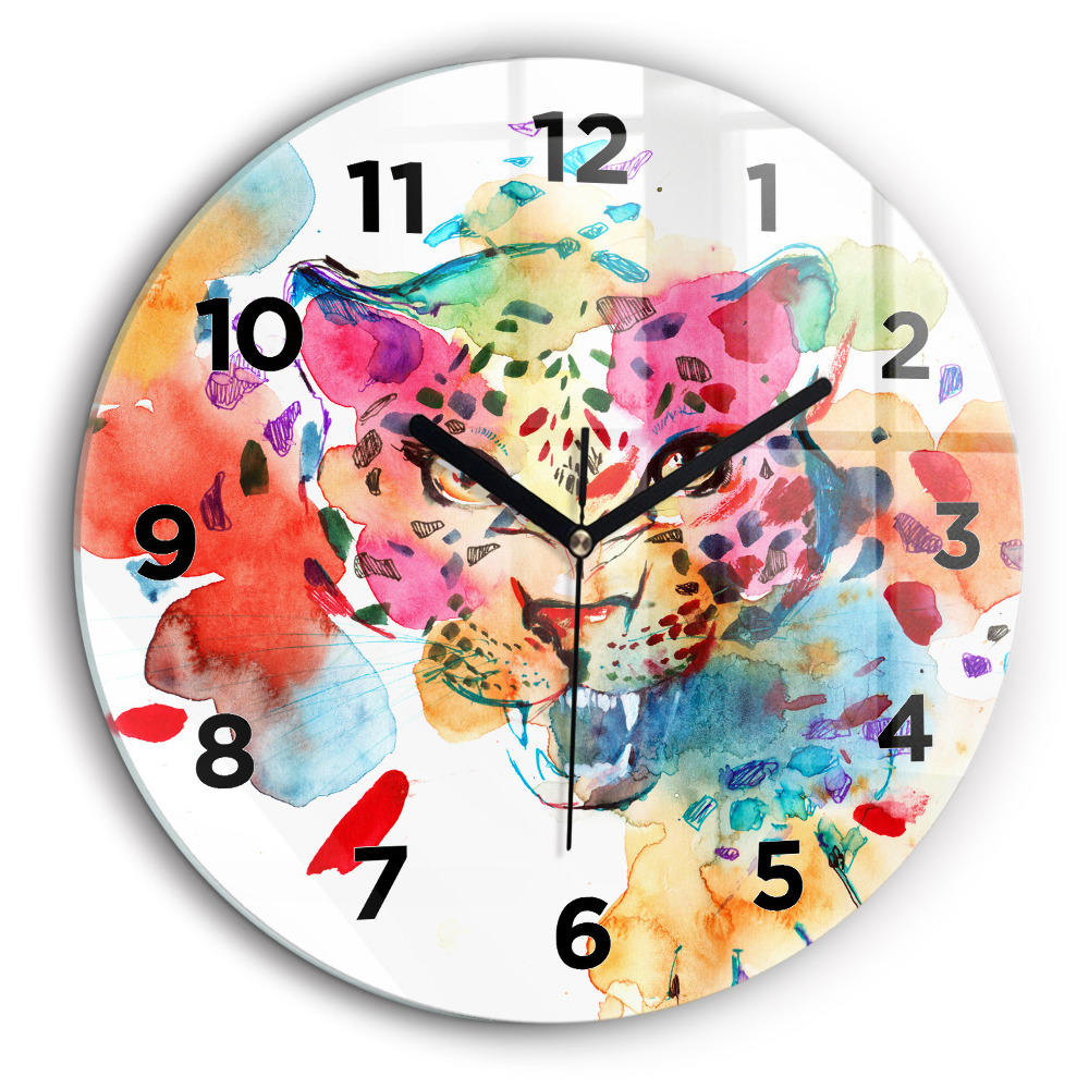Chat sauvage abstrait Horloge ronde en verre 60 cm
