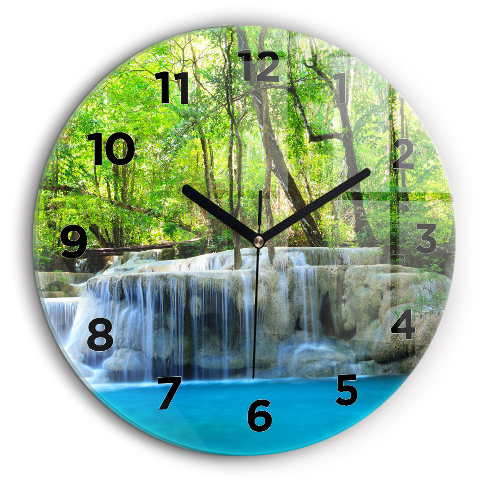 Chute d'eau dans la forêt Pendule murale ronde 60 cm