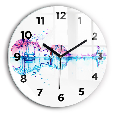 Cello park lake Horloge ronde en verre 60 cm