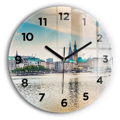 Binnenalster à Hambourg Horloge ronde en verre 60 cm