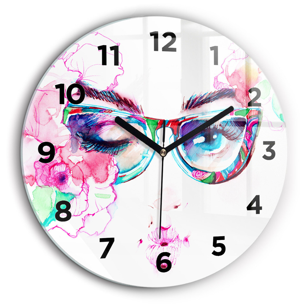Femme avec des lunettes Pendule murale ronde 60 cm