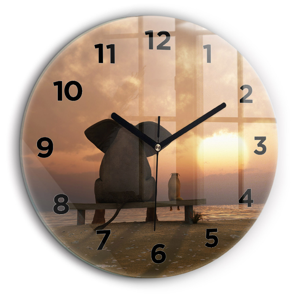 Animaux et coucher de soleil Horloge ronde murale 60 cm