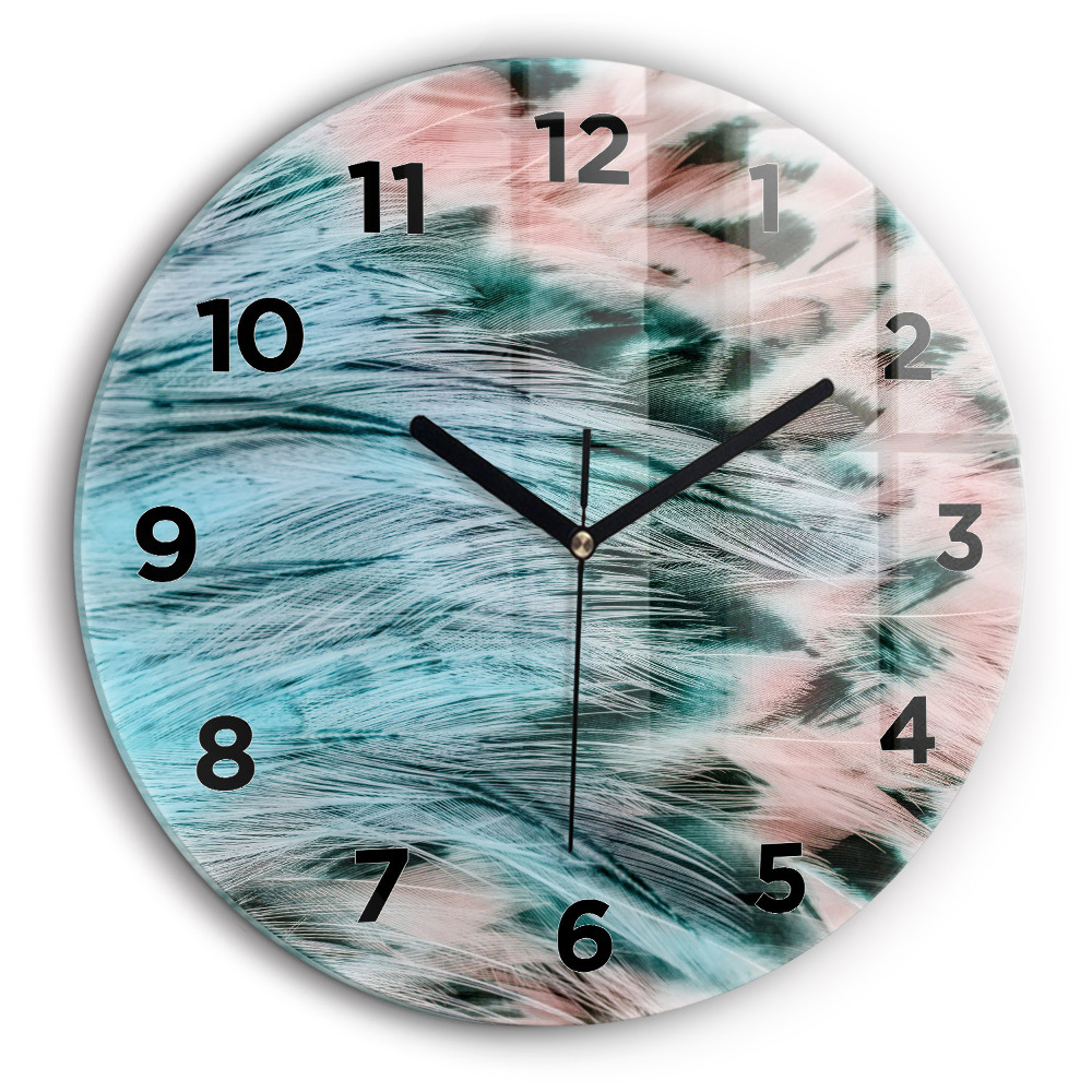 Plumes colorées Horloge ronde en verre 60 cm
