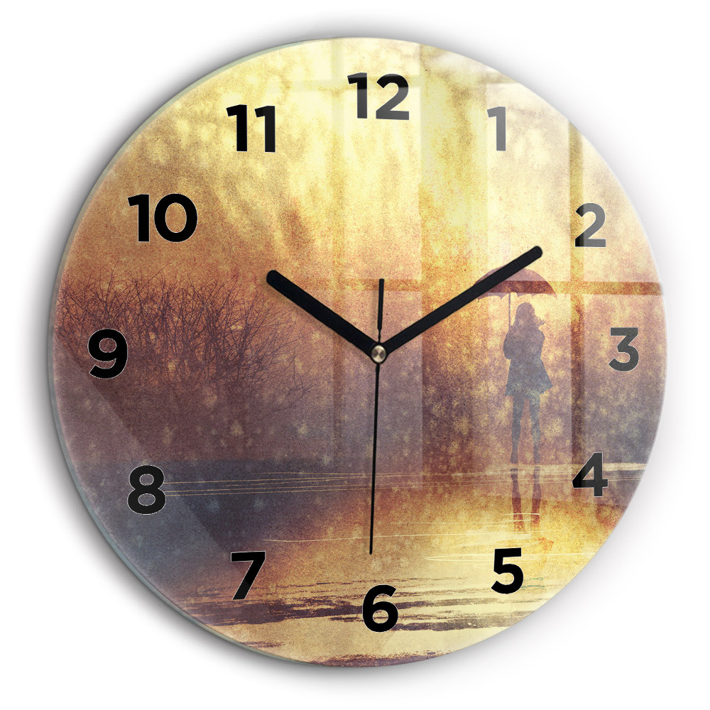 Femme avec un parapluie Horloge ronde 60 cm