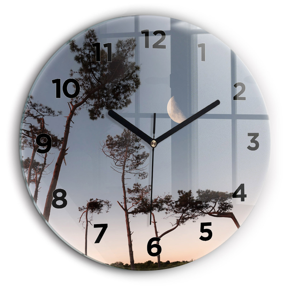 Croissant de lune et arbres Pendule murale ronde 60 cm