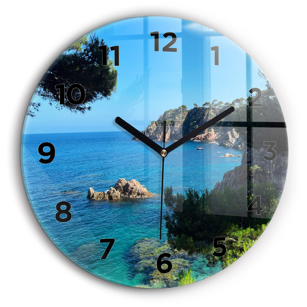 Côte de la Costa Brava Horloge ronde en verre 60 cm