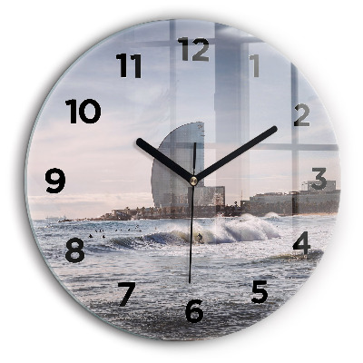 Surfeur de Barcelone Horloge ronde en verre 60 cm