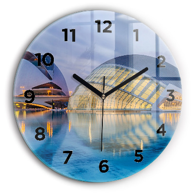 Coucher de soleil en ville Horloge ronde en verre 60 cm
