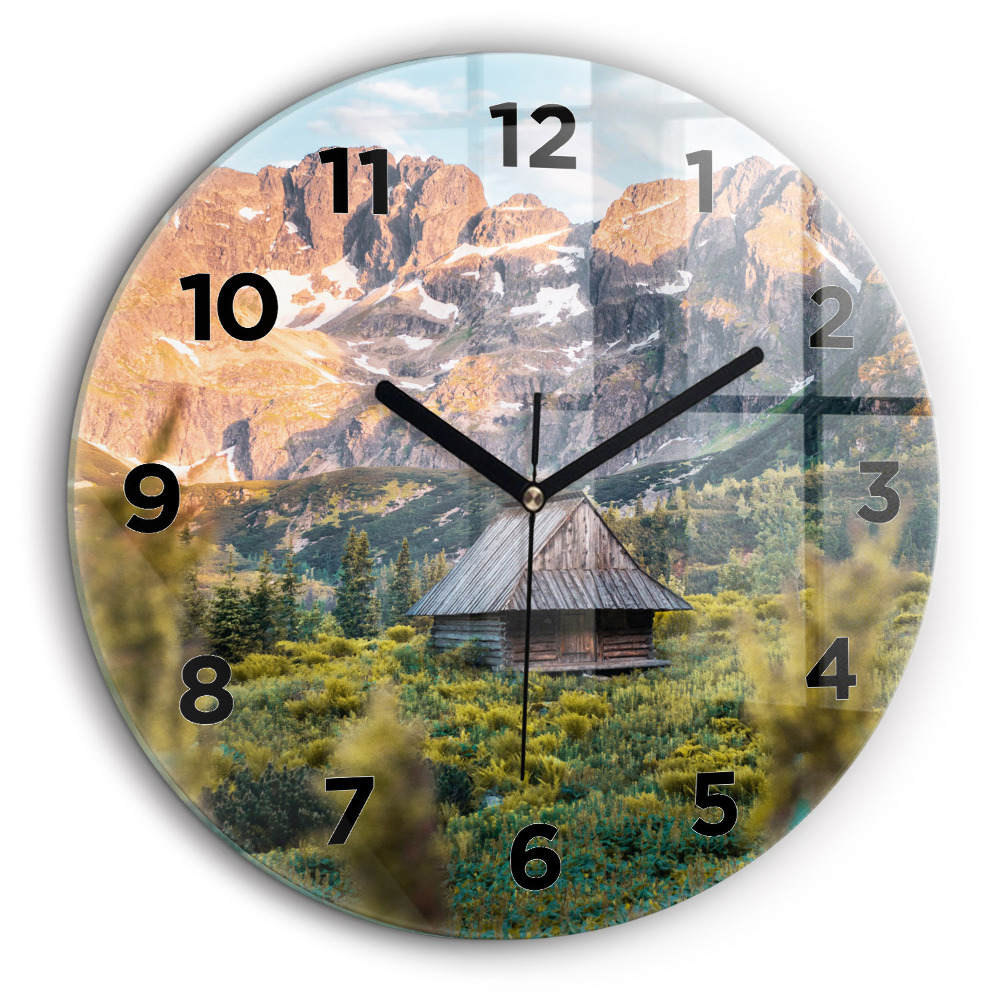 Chalet dans les Tatras Horloge ronde en verre 60 cm