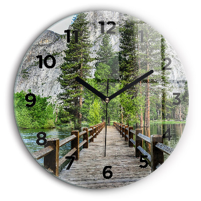 Pont en bois à Yosemite Horloge ronde 60 cm