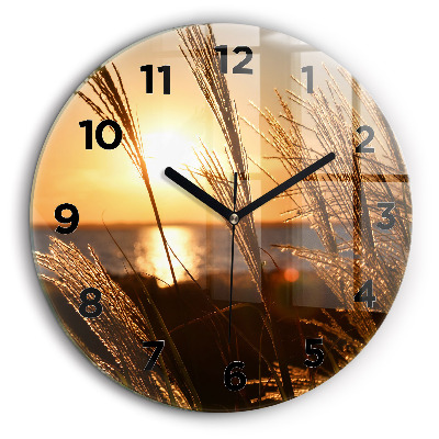 Blé sous le soleil doré Horloge ronde en verre 60 cm