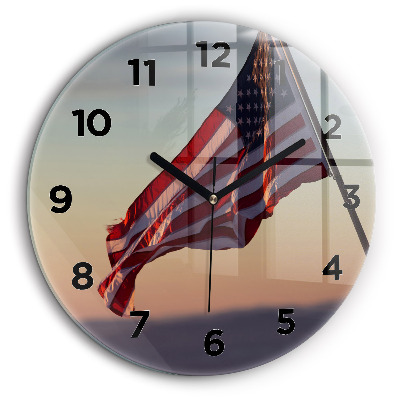 Le drapeau américain flottant Horloge ronde en verre 60 cm