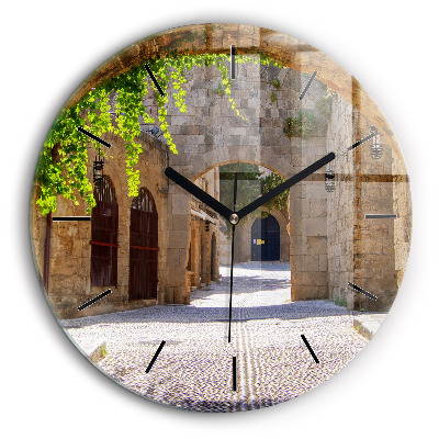 Horloge ronde 60 cm Rue pittoresque de Rhodes