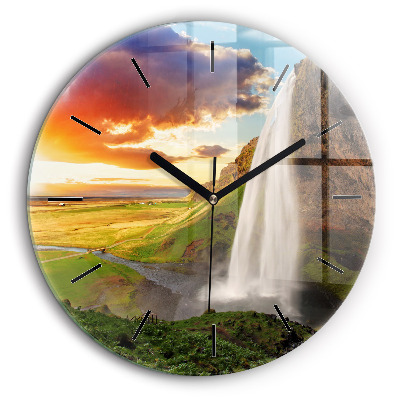 Horloge ronde en verre 60 cm Chute d'eau en Islande