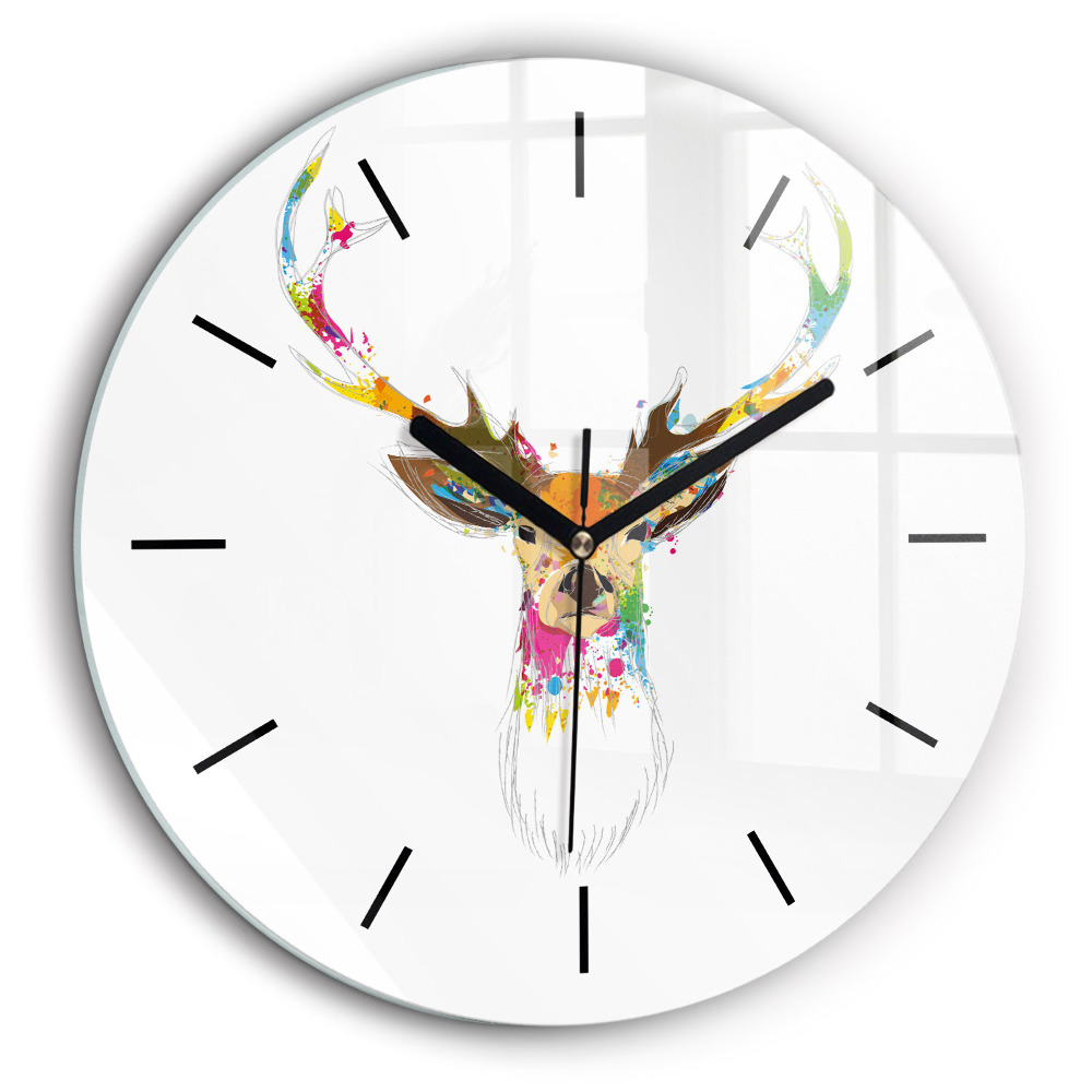 Horloge ronde murale 60 cm Tête de cerf colorée