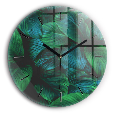 Horloge ronde en verre 60 cm Feuilles de la nature