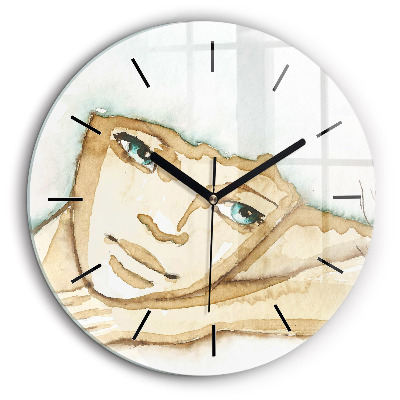 Horloge ronde en verre 60 cm Portrait de femme