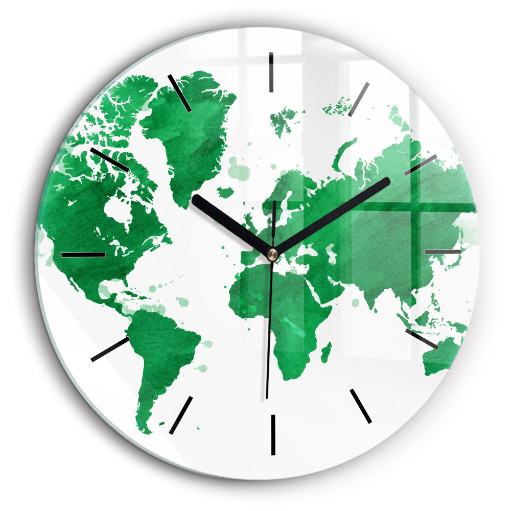 Horloge ronde 60 cm Carte du monde verte