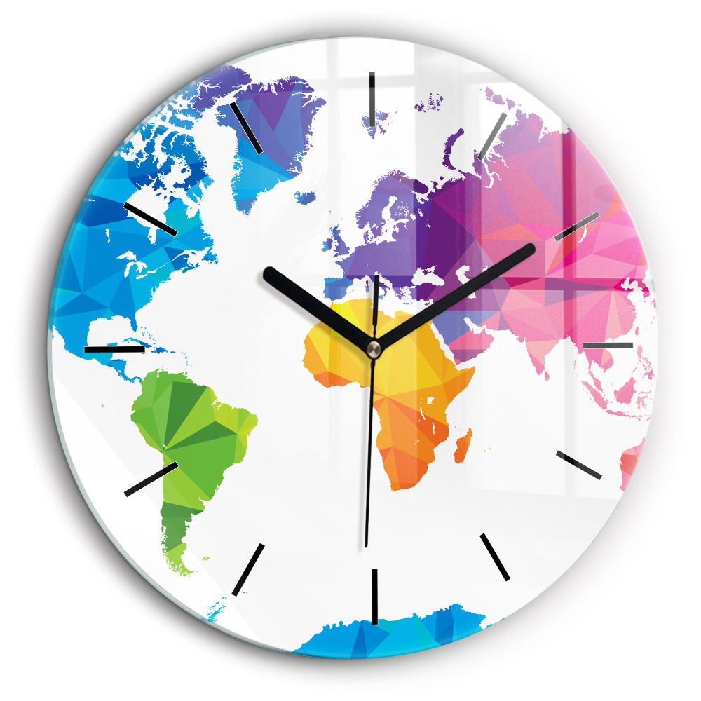 Horloge ronde en verre 60 cm Carte du monde abstraite