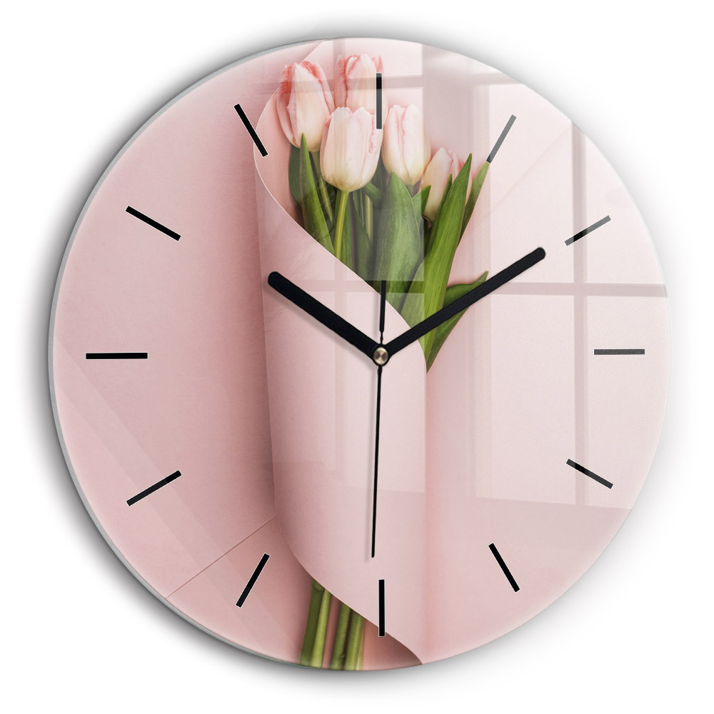 Horloge ronde en verre 60 cm Bouquet de tulipes