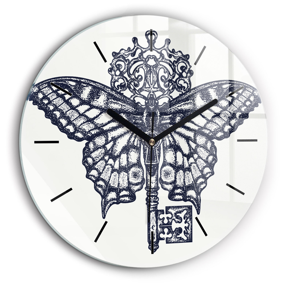 Horloge ronde murale 60 cm Papillon et clé - style boho