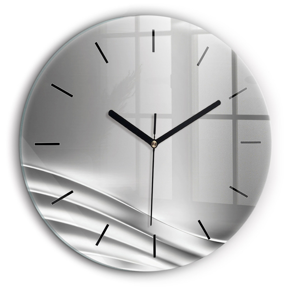 Horloge ronde en verre 60 cm Abstraction argentée