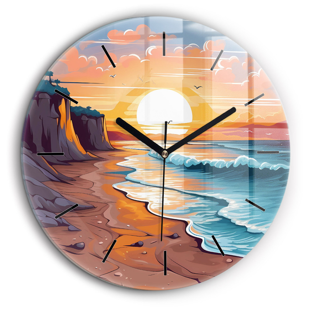 Horloge ronde en verre 60 cm Océan et soleil de conte de fées