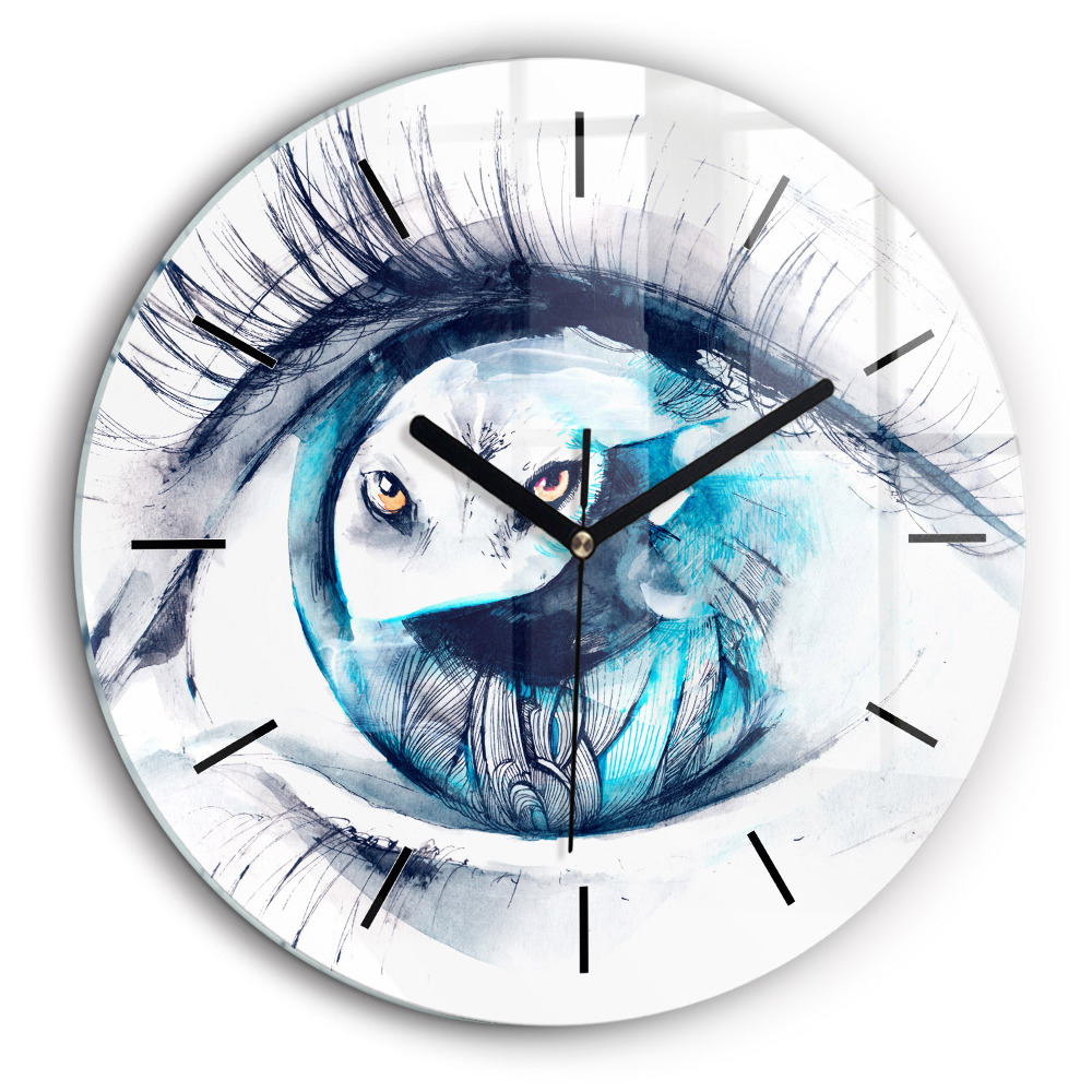 Horloge ronde en verre 60 cm Illustration d'un œil de loup