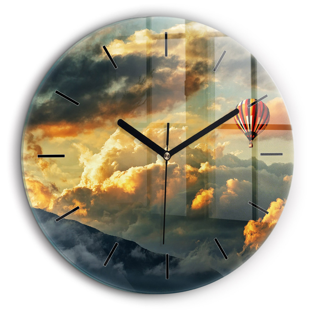 Horloge ronde en verre 60 cm Vol en ballon dans les nuages