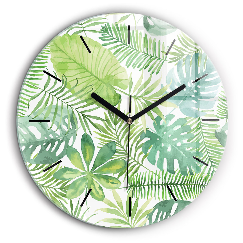 Horloge ronde murale 60 cm Feuilles vertes