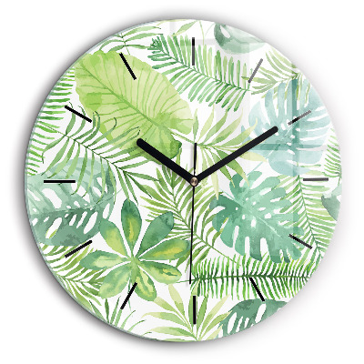 Horloge ronde murale 60 cm Feuilles vertes