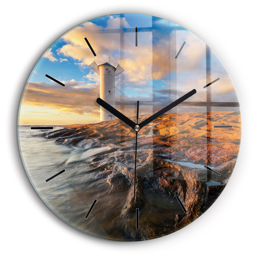 Horloge ronde 60 cm Phare et mer Baltique