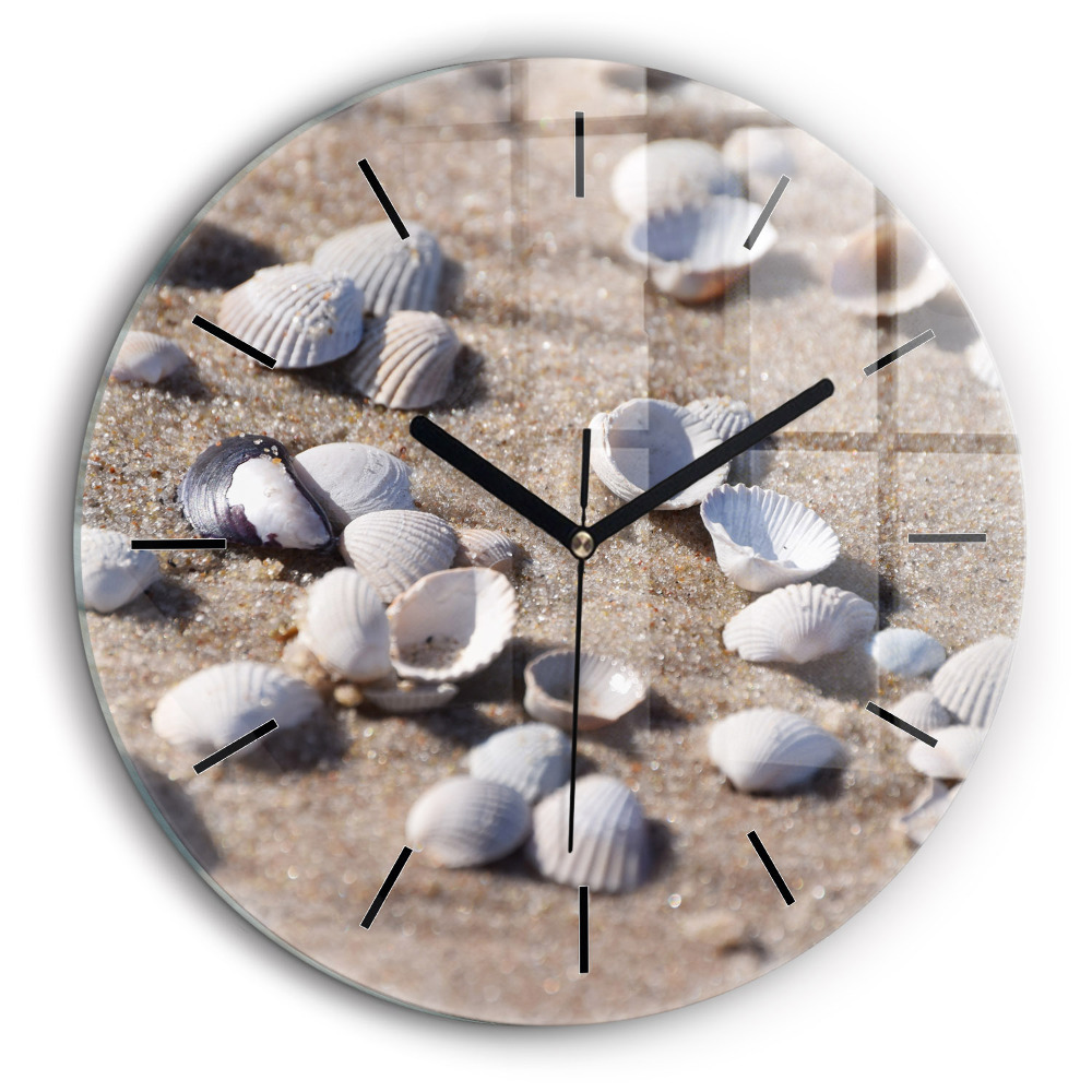 Horloge ronde en verre 60 cm Coquillages sur la plage