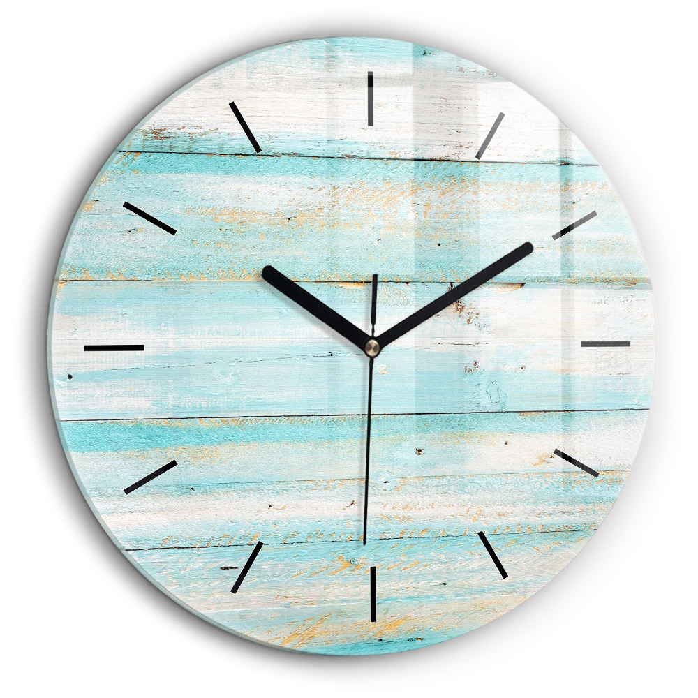 Horloge ronde en verre 60 cm Planches bleues